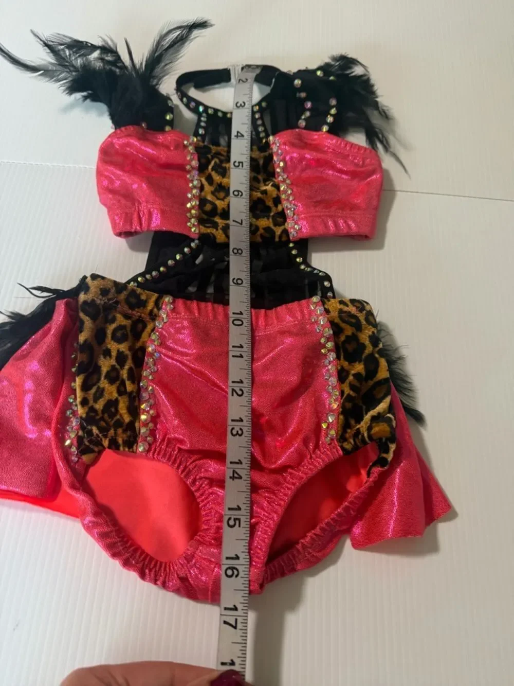 PUMPER’S Sassy Jazz custom competition Solo Costume Pink Leopard Feather SC